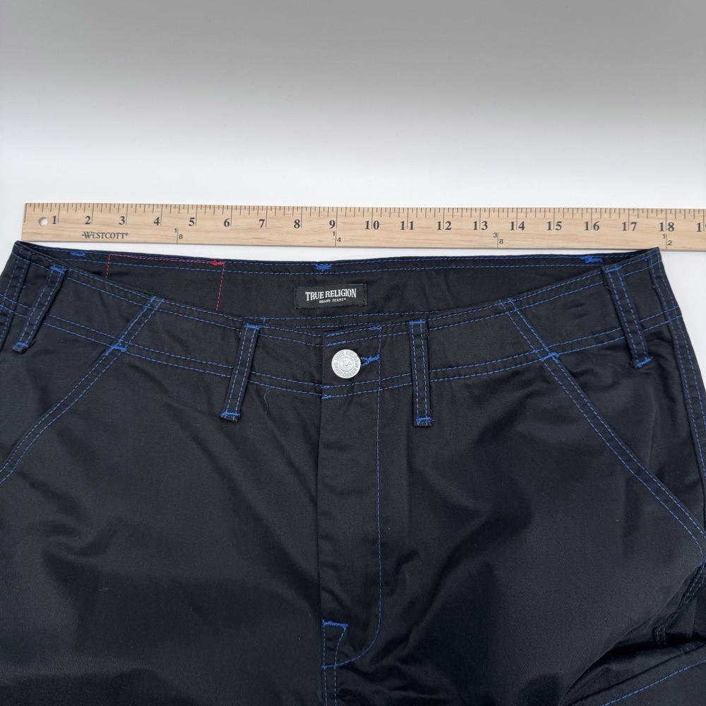 True Religion Men Cargo Pants Jet Black/Pacific Blue Size 34 - Picture 3 of 11